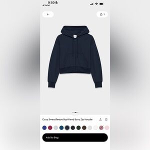 Aritzia TNA Cozy Fleece Boxy Zip Hoodie in Dark Blue (admiral blue)